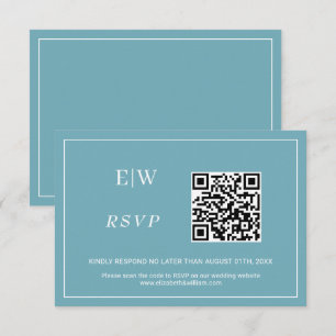 Elegant Simple Retro Blue with Monogram Wedding RSVP Card