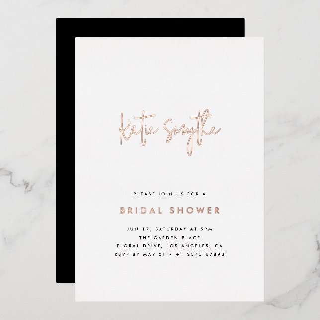 Elegant Simple Rose Gold & Black Bridal Shower  (Front/Back)