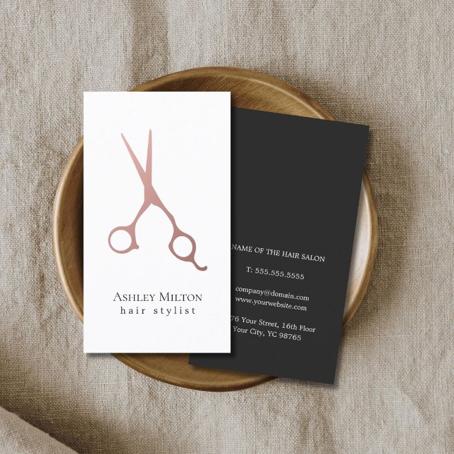 Elegant Simple Rose Gold Scissors Hair Stylist Business Card (Creator Uploaded)