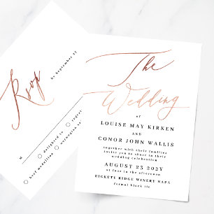 Elegant Simple Rose Gold with Rsvp on back Wedding Invitation