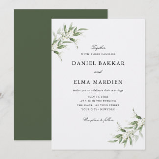 Elegant Simple Rustic Botanical Greenery Wedding Invitation