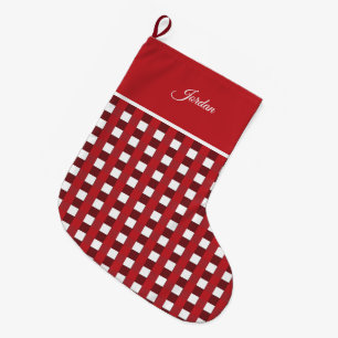 Elegant Simple Rustic Red Buffalo Plaid Name  Large Christmas Stocking