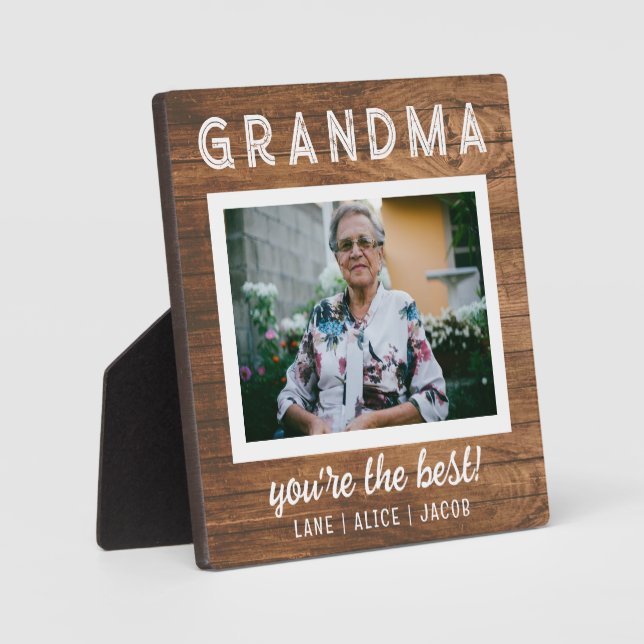 Elegant Simple Rustic Wood Grandma Custom Photo Plaque (Front)