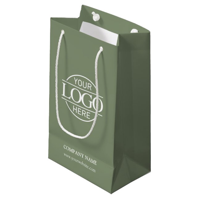 Elegant Simple Sage Green Company Business Logo Small Gift Bag (Front Angled)