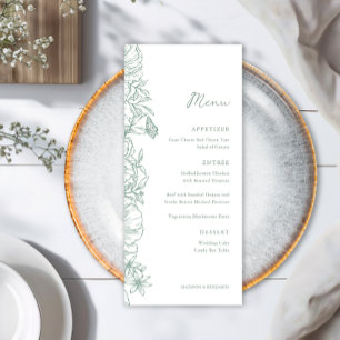 Elegant Simple Sage Green Floral Garden Wedding Menu