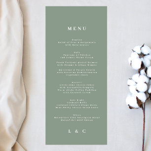Elegant Simple Sage Green White Monogram Menu
