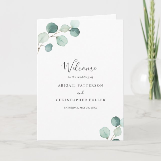 Elegant Simple Sage Greenery Eucalyptus Wedding Program (Front)