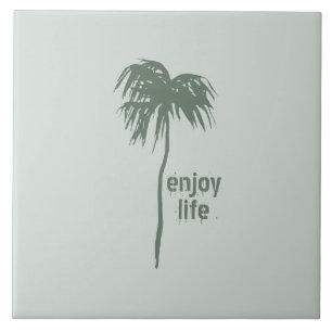 Elegant Simple Sage Palm Tree Enjoy Life Ceramic Tile