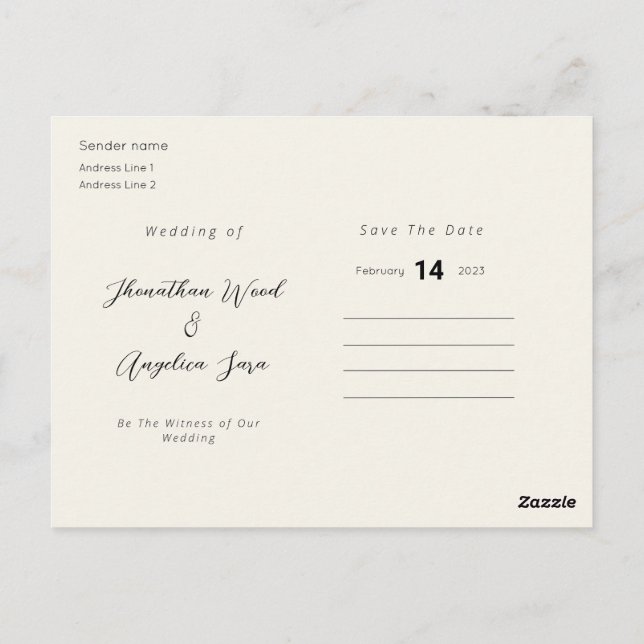 Elegant simple save the date Invitation Postcard (Back)
