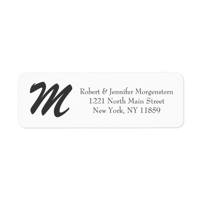 Elegant & Simple Script Black & White Monogram Return Address Label (Front)