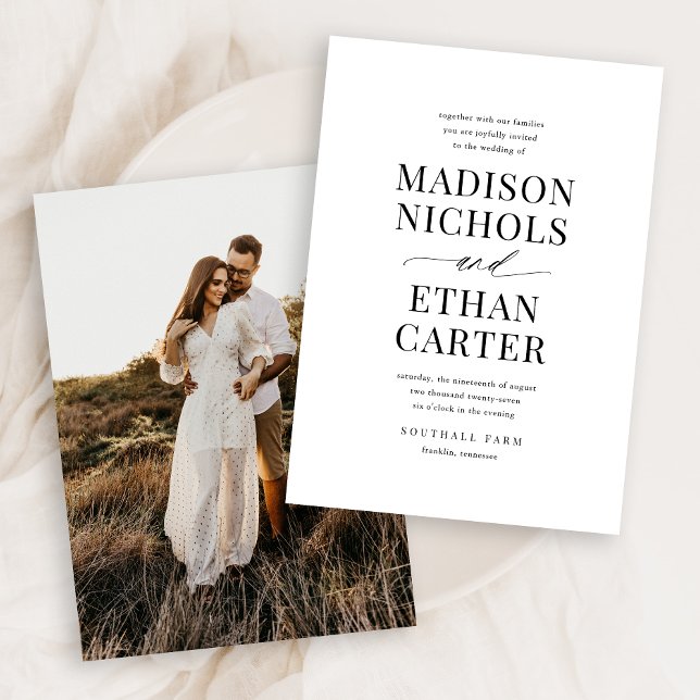 Elegant Simple Script Calligraphy Photo Wedding Invitation (Creator Uploaded)