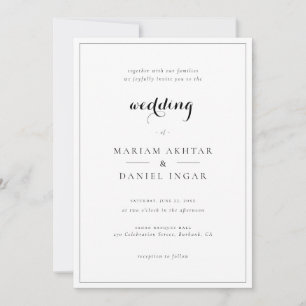 Elegant Simple Script Calligraphy White Wedding Invitation