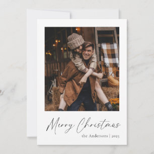 Elegant Simple Script Couple Photo Merry Christmas Holiday Card