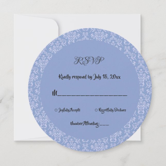 Elegant Simple Script Damask Round Wedding RSVP Invitation (Front)