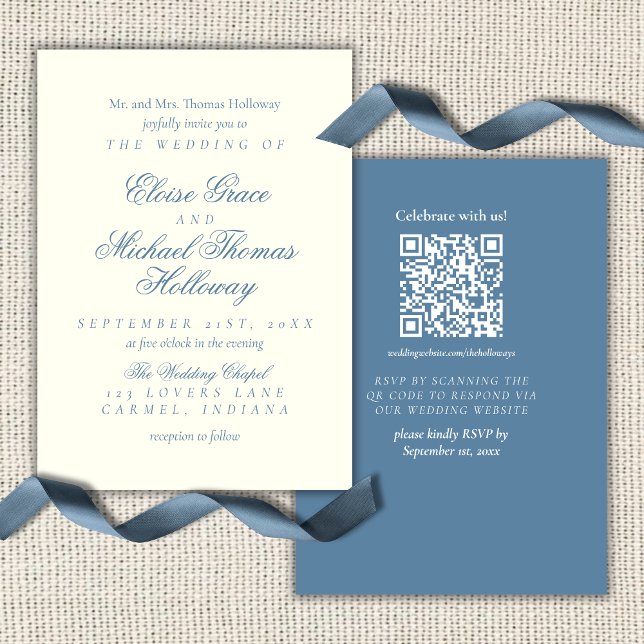 Elegant Simple Script Dusty Blue Wedding Invitation (Elegant Simple Script Dusty Blue Wedding Invitation)