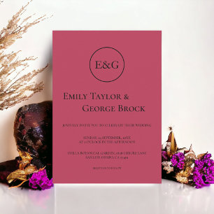 Elegant Simple Script Magenta Monogram Wedding Invitation