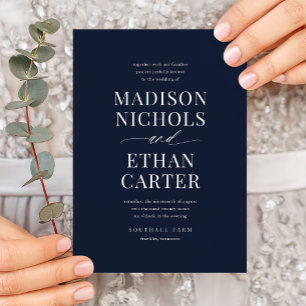 Elegant Simple Script Navy Blue Budget Wedding Invitation