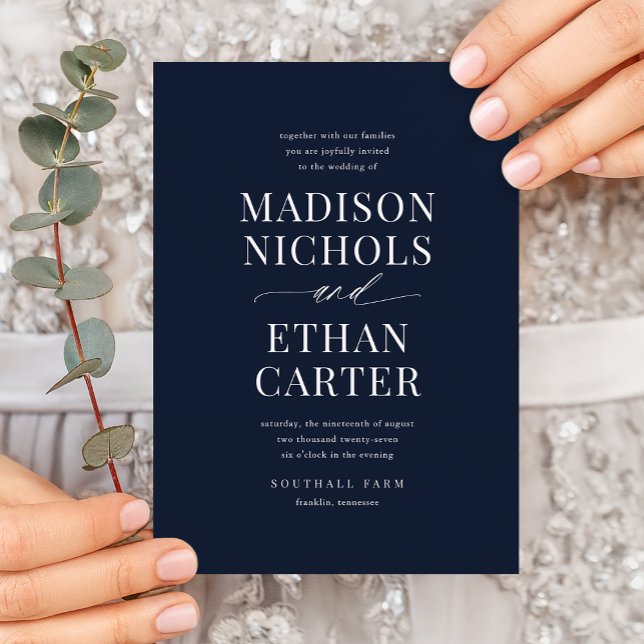 Elegant Simple Script Navy Blue Budget Wedding Invitation (Creator Uploaded)