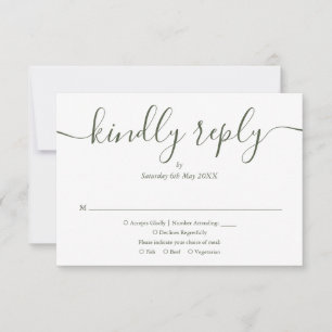 Elegant Simple Script Olive Green Photo Wedding RSVP Card