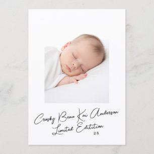 Elegant Simple Script Photo Baby Birth Announcement