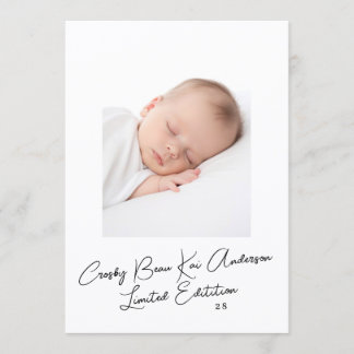 Elegant Simple Script Photo Baby Birth Announcement
