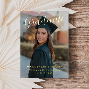 Elegant Simple Script Photo Graduation Gold