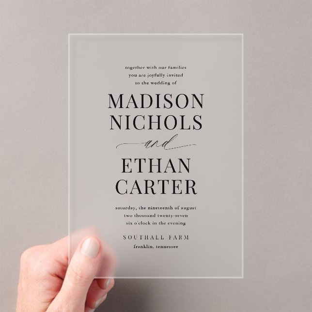 Elegant Simple Script Photo Wedding Acrylic Invitations (Insitu (Handheld))