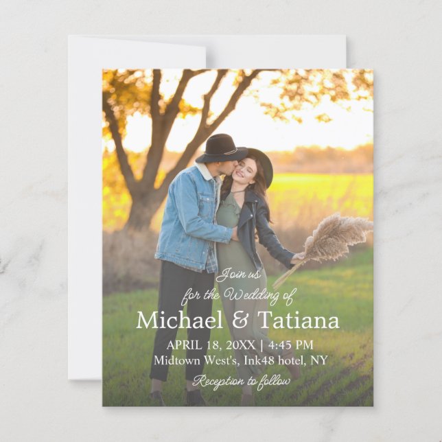 elegant simple script photo wedding invitation (Front)