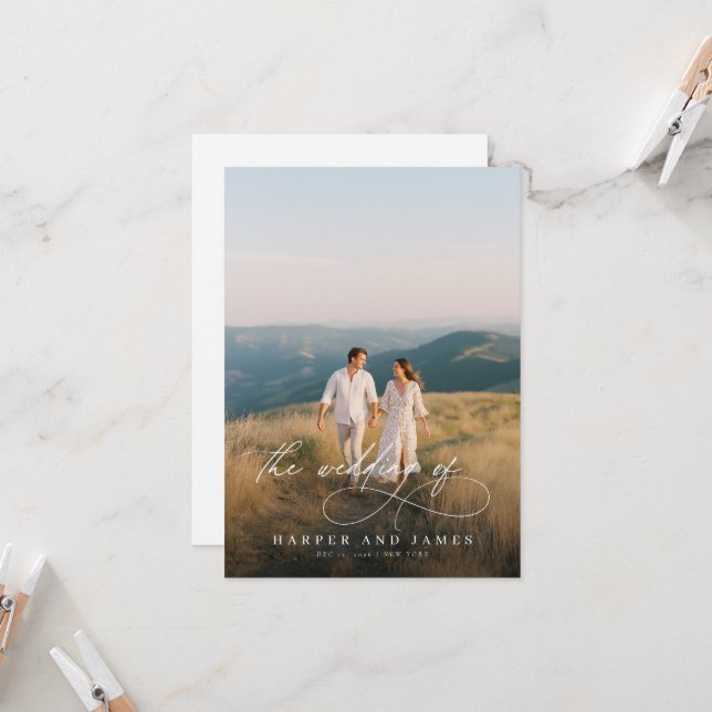 Elegant Simple Script QR Code Budget Photo Wedding Invitation (Front/Back In Situ)