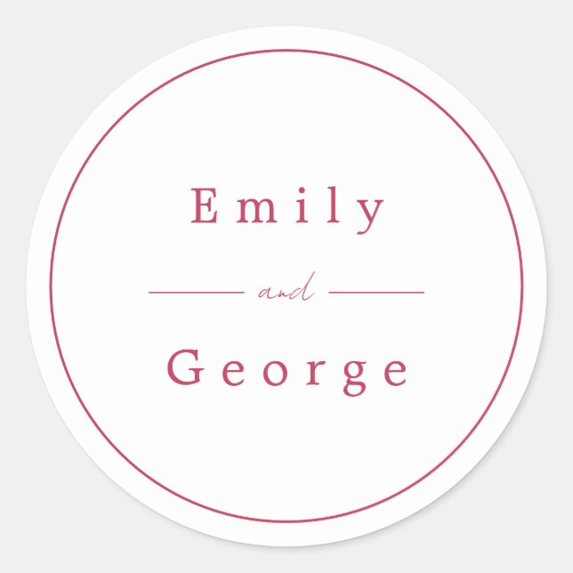 Elegant Simple Script Viva Magenta Modern Wedding Classic Round Sticker (Front)