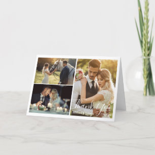 elegant simple script wedding 3 photos chic thank you card