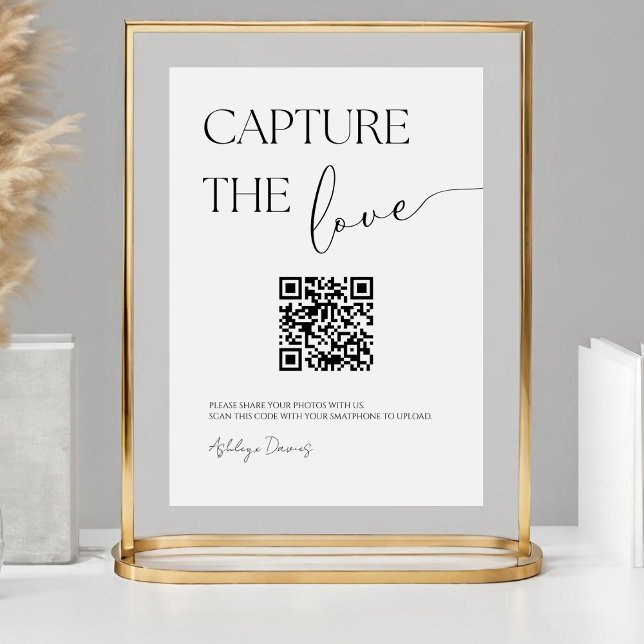 Elegant Simple Share Wedding Photos With QR Code Pedestal Sign (Creator Uploaded)