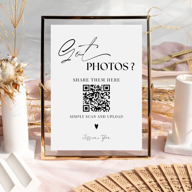 Elegant Simple Share Wedding Photos With QR Code Pedestal Sign (Creator Uploaded)