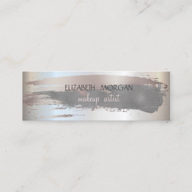Elegant Simple Silver, Foil Brush Stroke,Grey Mini Business Card (Front)
