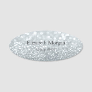 Elegant  Simple  Silver Glitter Bokeh Name Tag