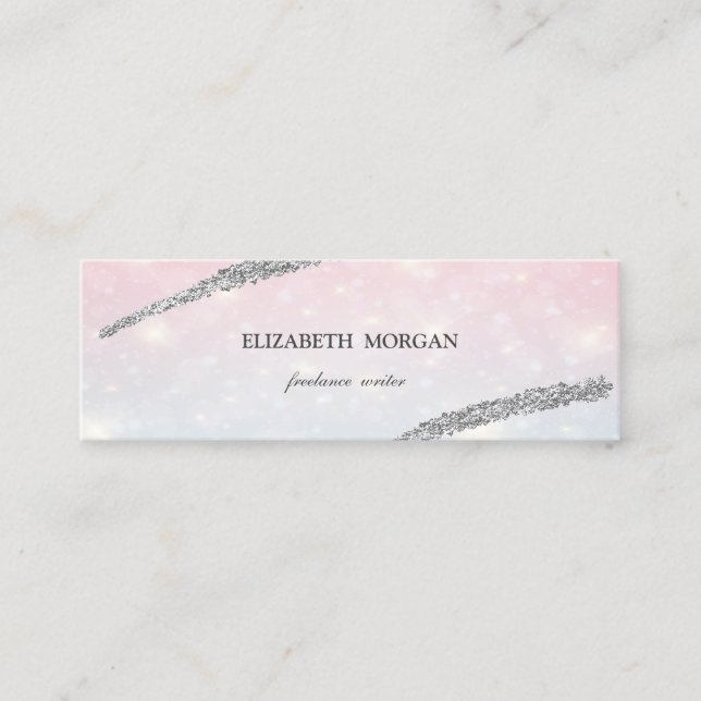 Elegant Simple, Silver Glitter Line, Bokeh Mini Business Card (Front)