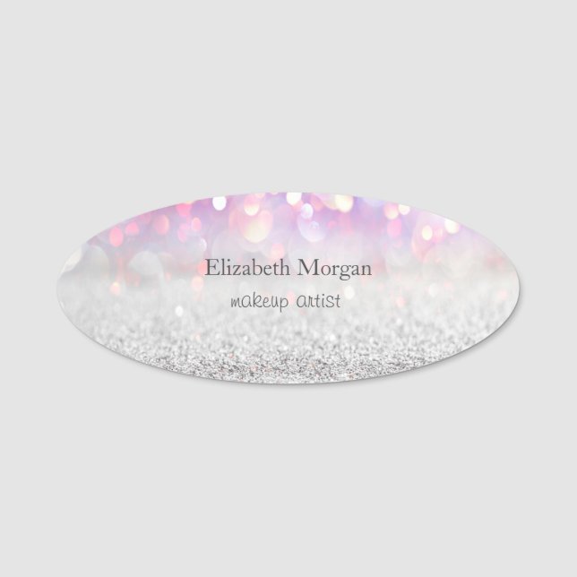 Elegant  Simple Silver Pink Glitter Bokeh Name Tag (Front)