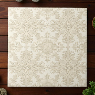 Elegant Simple Soft Beige Damask Ceramic Tile
