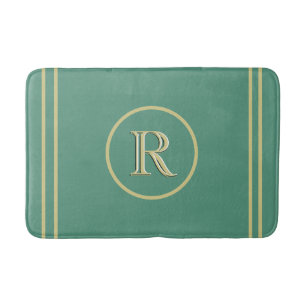 Elegant Simple Sophisticated Green Gold Monogram   Bath Mat