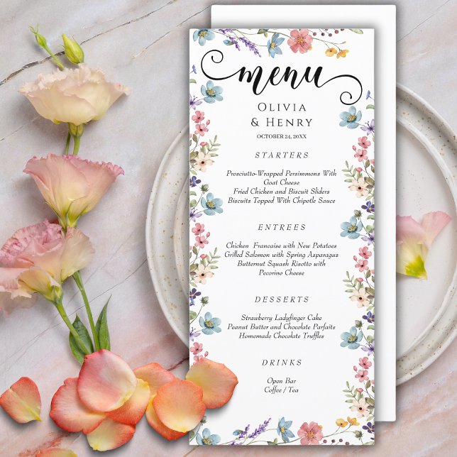Elegant Simple Spring Wildflowers Wedding  Menu (Creator Uploaded)