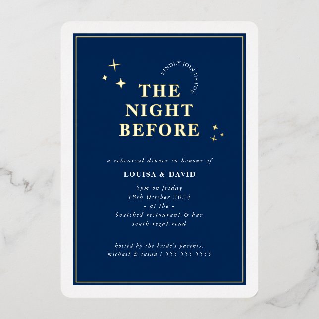 ELEGANT simple stars rehearsal dinner navy blue (Front)