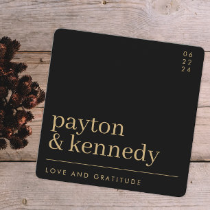 Elegant Simple Stylish Black and Gold Chic Square Thank You Card