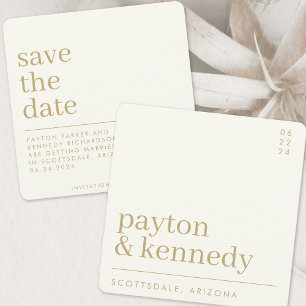 Elegant Simple Stylish Cream and Gold Chic Square Save The Date