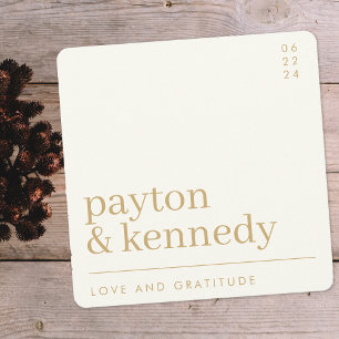 Elegant Simple Stylish Cream And Gold Chic Square Thank You Card