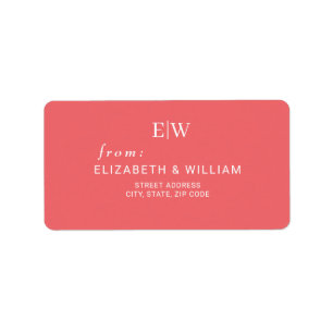 Elegant Simple Sunset Coral with Monogram Wedding Label