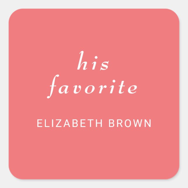 Elegant Simple Sunset Coral with Monogram Wedding Square Sticker (Front)