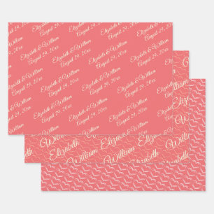 Elegant Simple Sunset Coral with Monogram Wedding Wrapping Paper Sheet