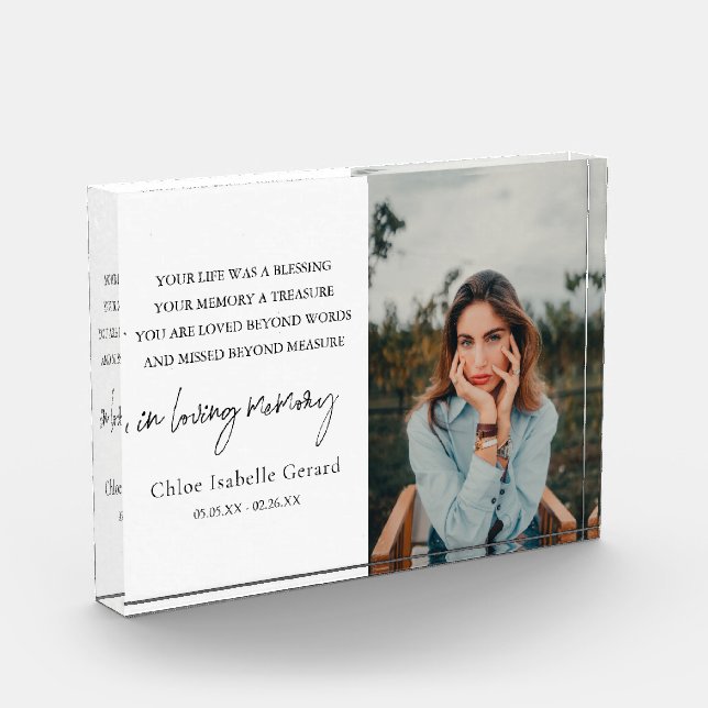 Elegant Simple Sympathy Bereavement Memorial Photo Block (Left)