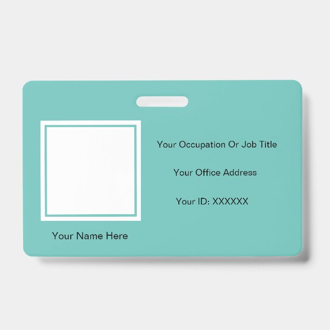 Elegant Simple Teal Photo Text Templates Employee ID Badge (Front)