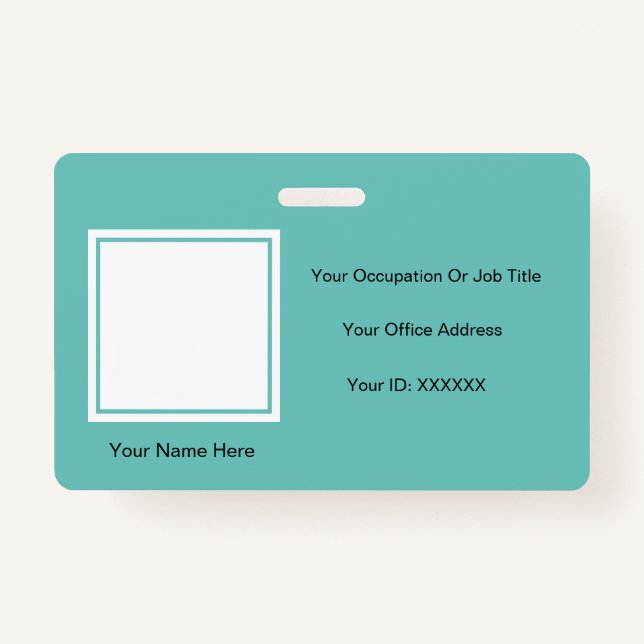 Elegant Simple Teal Photo Text Templates Employee ID Badge (Front)